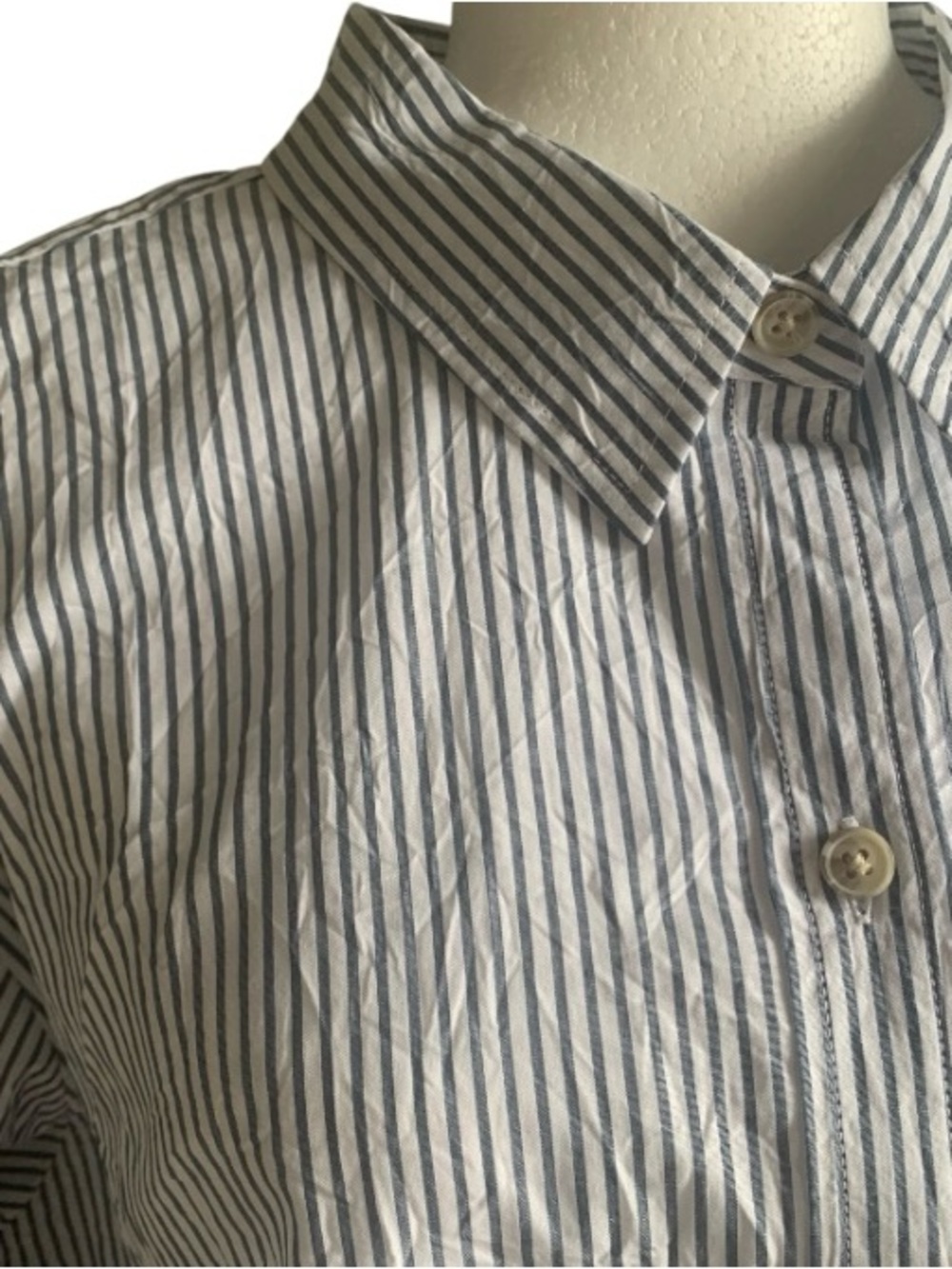 🆕 Eddie Bauer Shirt Crinkle Cotton Button up White Pale Blue Pinstripe 2XL - Picture 5 of 13